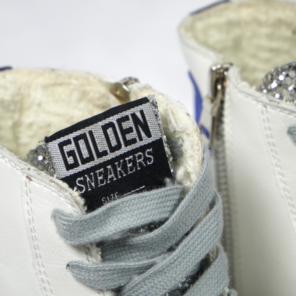 Golden Goose Francy Hightop Sneakers White Leather Silver Glitter Star Zip Women - Picture 5 of 12